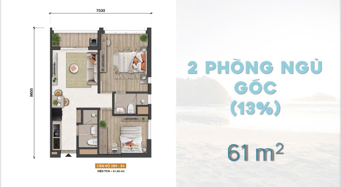 thiết kế căn hộ 2PN blanca city
