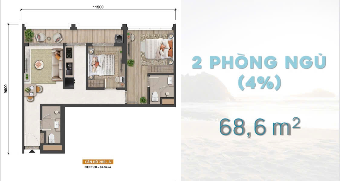 thiết kế căn hộ 2PN blanca city
